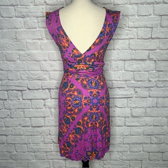 NWOT Free People Mixed Print V Neck Sleeveless Waist Tie Mini Dress - Picture 4 of 11